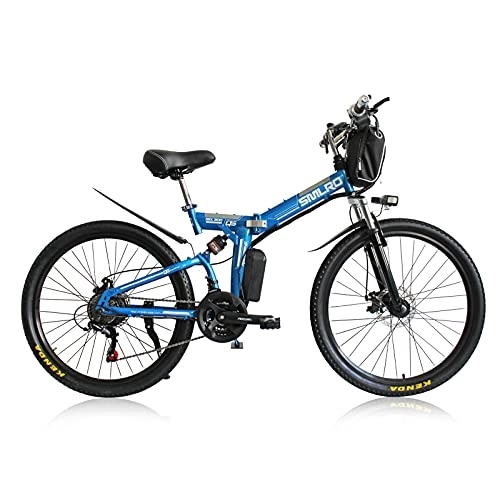 Vélos électriques : AKEZ Vélo électrique pliable pour adultes hommes femmes, vélo de montagne électrique pliable de 26'' 250W VTT tout terrain avec batterie au lithium de 48V 10A et Shimano à 21 vitesses (bleu)