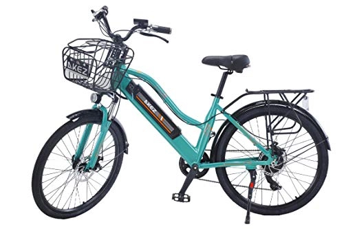 Vélos électriques : Akez Vélo électrique puissant avec moteur 350 W - Batterie au lithium amovible 36 V / 13 Ah - pour femme, Femme, Vert