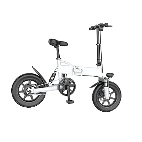 Vélos électriques : ALFUSA Vélo électrique de 14 Pouces, Scooter Adulte de vélo, Vélo Pliant électrique, Mini vélo électrique, Vélo électrique de Banlieue (White 5.2A)