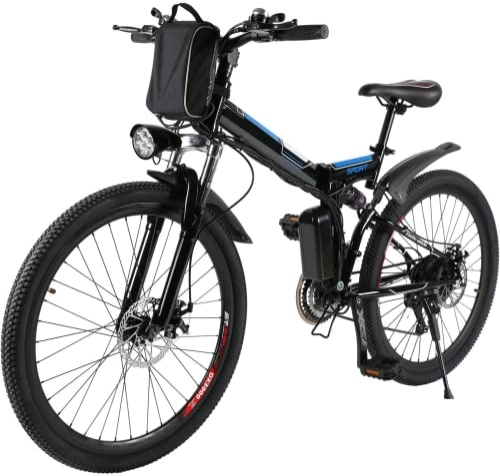 Vélos électriques : AMDirect VTT vélo électrique pliante avec roue de 26 pouces batterie lithium-ion à grande capacité (36V 250W) suspension pleine qualité et engrenage Shimano