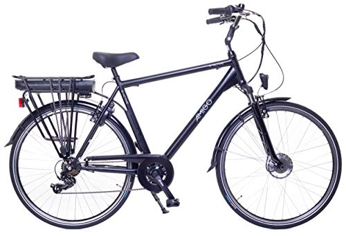 Vélos électriques : Amigo E-Active - Vélo électrique pour homme - Vélo électrique 28" - Vélo pour homme avec Shimano 7 vitesses - Convient aux enfants de 175 à 185 cm - Noir
