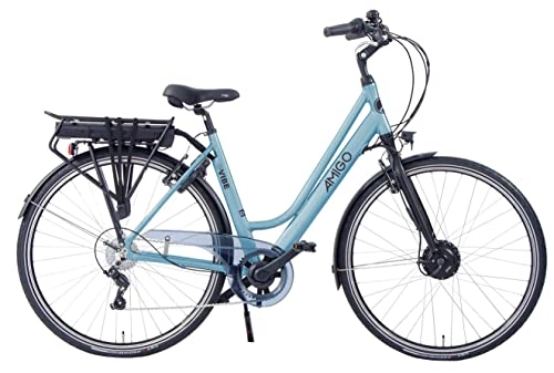 Vélos électriques : Amigo E-Vibe D1 - Vélo électrique pour femme - Vélo électrique 28" - Vélo pour femme avec Shimano 7 vitesses - Convient aux enfants de 170 à 175 cm - Bleu