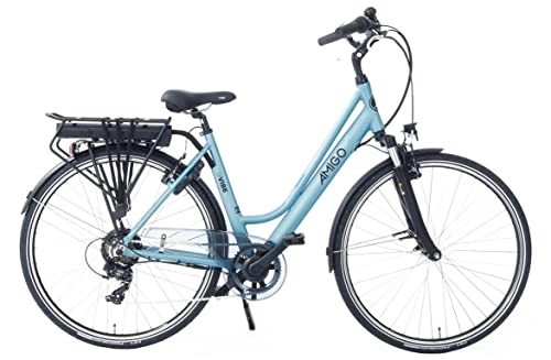 Vélos électriques : Amigo E-Vibe D2 Vélo électrique pour femme 28 pouces - Vélo hollandais avec Shimano 7 vitesses - Convient aux enfants de 165 à 170 cm - Bleu clair