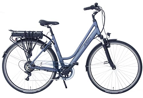 Vélos électriques : Amigo E-Vibe D2 Vélo électrique pour femme 28" Vélo hollandais avec Shimano 7 vitesses Convient pour les enfants de 170 à 175 cm Bleu