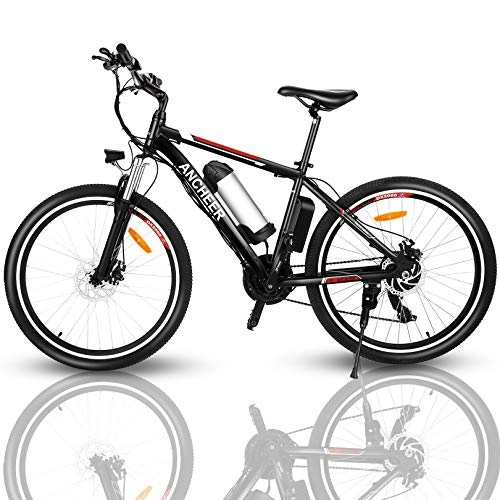 Vélos électriques : ANCHEER 26" VTT électrique Vélo de Montagne avec Lumières LED et Haut-parleurs et Sièges réglables 36V / 8Ah Batterie au Lithium Amovible et Shimano Dérailleurs à 7 Vitesses Freins à Disque Adultes