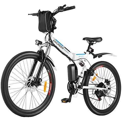 Vélos électriques : ANCHEER 26" Vélo électrique Pliable, Batterie au Lithium 36V 8Ah Moteur sans Balais 250W, 26 Pouces E-Bike 21 Vitesses pour Adulte (Blanc)