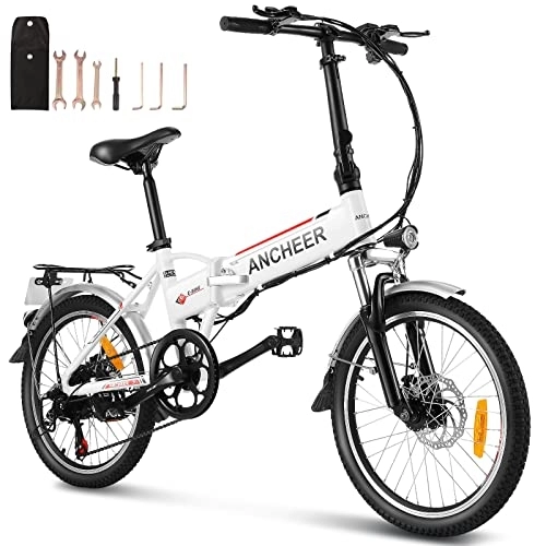Vélos électriques : ANCHEER Vc001908_w_EU Vélo électrique Unisexe, Blanc, 20 inches