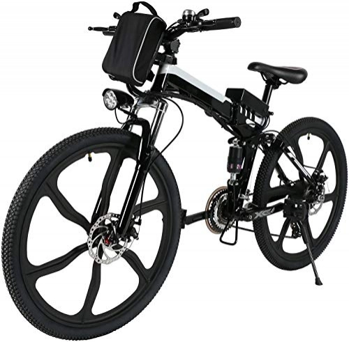 Vélos électriques : ANCHEER Vélo de Montagne Pliant VTT électrique Système de Transmission à 21 Vitesses / Siège réglable / Batterie au Lithium 36V / 8AH / Lumières LED et Haut-parleurs / Charge maximale: 120 kg Noir