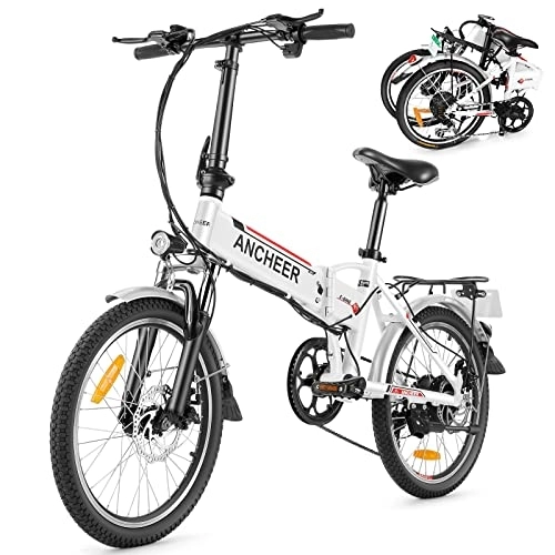 Vélos électriques : ANCHEER Vélo électrique Pliant—Blanc Unisex-Adult, Taille Unique