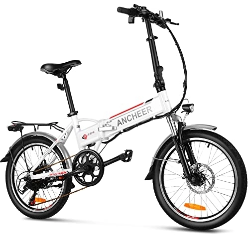 Vélos électriques : ANCHEER Vélo électrique Pliant, E-Bike 20 Pouces avec Batterie au Lithium (36 V 8Ah) Moteur 250W 7 Vitesses (Pliant-Blanc)