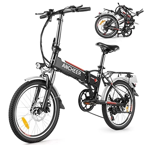 Vélos électriques : ANCHEER Vélo électrique Pliant—Noir Unisex-Adult, Taille Unique
