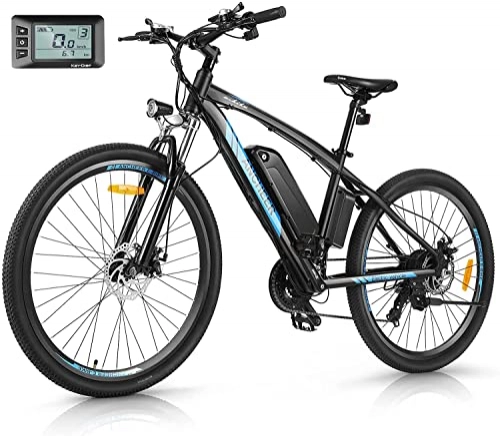 Vélos électriques : ANCHEER Vélo électrique pour adultes, VTT électrique de 69, 5 cm avec batterie Li-ion 36 V 10 Ah et vitesses de transmission 7 / 21 vitesses, E-MTB pour homme adulte AE7 (AE7-Bleu)