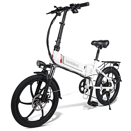 Vélos électriques : Antrect E-Bike Upgrade Vélo Electrique Pliable 20 Pouces pour Adultes Batterie au Lithium 48V 10.4AH 350W, Levier de Vitesses Shimano 7 Vitesses avec Support pour Téléphone Portable (Blanc)