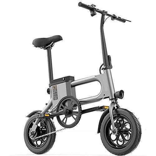 Vélos électriques : AOLI Pliant vélo électrique, Luminum Cadre en alliage à deux roues Mini pédales voiture électrique ultra léger Scooter, avec 12 pouces Roues Vitesse maximale 25 km / H, Gris