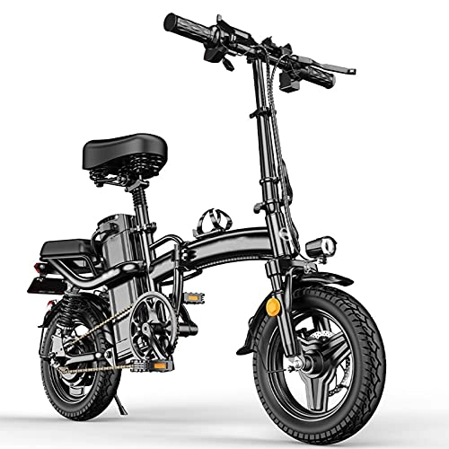 Vélos électriques : AORISSE Vélo Électrique 14 Pouces E-Bike Adulte 400W Moteur Ville Banlieue Pliant Vélo Assistance Pédale Vélo avec Batterie Au Lithium Amovible 48V, Noir, 48V25Ah