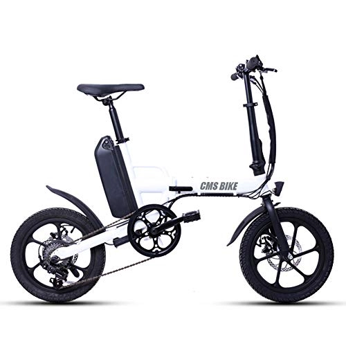 Vélos électriques : ASTOK 16 Pouces Vélo Électrique Pliant, Électrique Smart E-Bike avec Puissant Moteur 250W et Li-Battery 36V 13Ah, Vitesse Max 30 km / h, Shimano 6-Speed, Freins Disque, Blanc