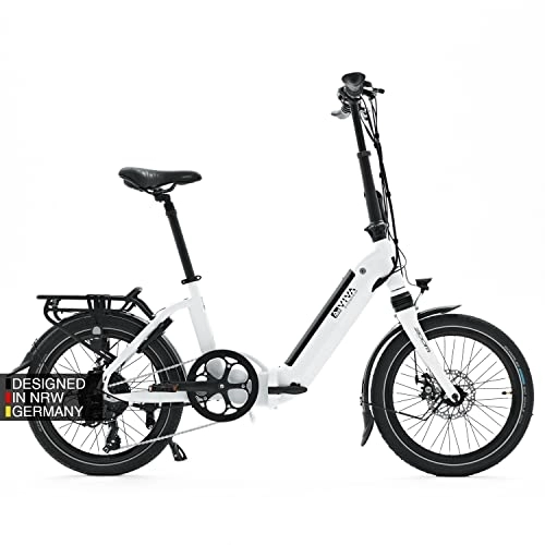 Vélos électriques : AsVIVA vélo intermodal électrique B13 avec batterie Samsung 36V 15, 6Ah | Vélo pliant 20" avec dérailleur Shimano 7 vitesses, moteur arrière Bafang, frein à disque, Vélo électrique blanc