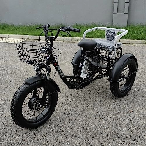 Vélos électriques : Aszxiiuu Tricycle électrique pour Adultes, Batterie au Lithium Fat Tire Snow Electric Mobyl, Scooter à Trois Roues de 24 Pouces avec Panier de légumes, A