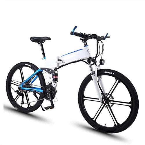 Vélos électriques : AYHa Vélo électrique pliant, 350W 26 '' Vélo électrique adulte en alliage d'aluminium avec 36V 8Ah Lithium-Ion 27 vitesses Shifter Dual Disc Freins unisexe, blanc