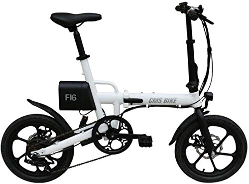 Vélos électriques : BinBin 16 Pouces à Vitesse Variable électrique Pliant Voiture en Alliage d'aluminium Ultra léger Portable vélomoteur Hommes et Les Femmes Vélos électriques, Blanc