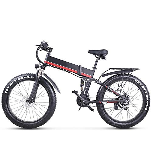 Vélos électriques : CARACHOME Vélo électrique Adulte, vélo de Plage électrique Pliable 1000W, vélo de Montagne 48V Neige e-Bike 26 Pouces avec Batterie, Rouge