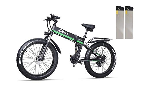 Vélos électriques : Ceaya Vélo électriques Pliant, VTT électrique pour Adultes 1000W Ebike 26 Pouces Vélos électriques avec Batterie 8ah Amovible, Engrenages Professionnels 21 Vitesses, Adulte (Vert（Double Batterie）)