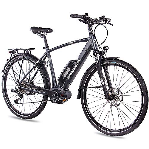 Vélos électriques : Chrisson E-Actourus Vélo électrique de trekking et de ville 28" pour homme Anthracite mat Vélo avec dérailleur Shimano Deore 10 vitesses et moteur central Bosch Performance Line 250 W, 63 Nm