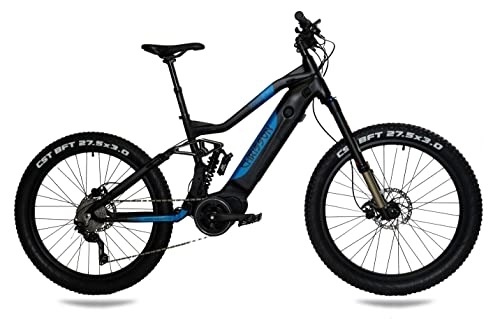 Vélos électriques : CHRISSON Enduro eFully Vélo de montagne électrique surdimensionné 27, 5" Unisexe Femme Homme eXDURO 612Wh avec moteur central 85 Nm 10G DEORE Noir Bleu