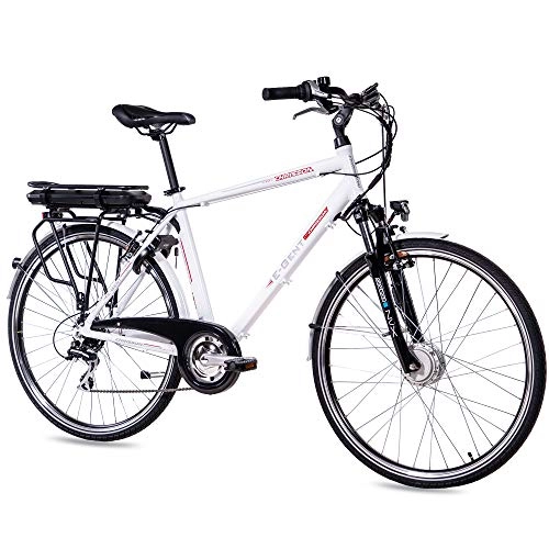Vélos électriques : CHRISSON Vélo électrique 28" pour homme - E-ent blanc avec dérailleur à 8 vitesses Acera - Pedelec pour homme avec moteur avant Ananda 250 W, 36 V.