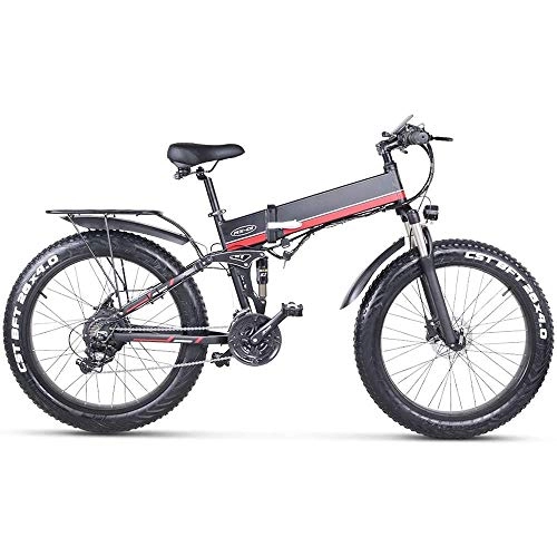 Vélos électriques : COKECO Vélo Electrique 26" E-Bike - VTT Pliant 1000W 12.8Ah Batterie au Lithium de Grande Capacité 21-Speed Folding Electric Moped 4.0 Fat Tire Electric Snow Mountain Bike Lithium Battery