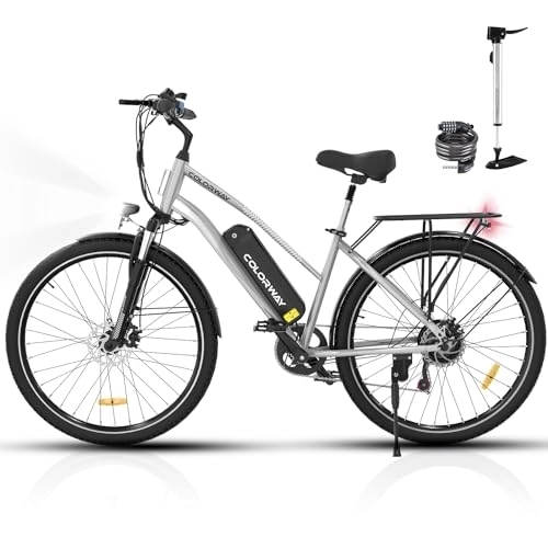 Vélos électriques : COLORWAY Vélo électrique pour Adultes, Velo Electrique à Gros pneus de 28 Pouces, Moteur de 250W, 7 Vitesses, Batterie 36V / 15Ah, 45 à 90 km, vélo de Montagne électrique, avec écran LCD.