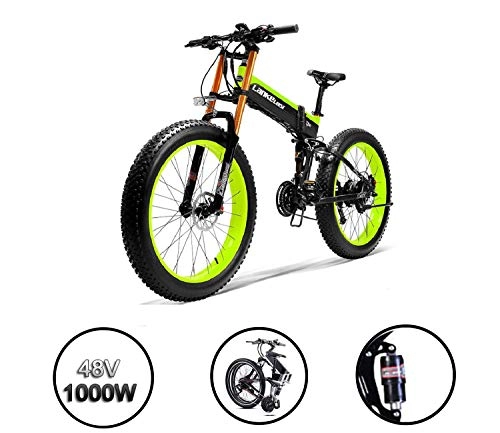 Vélos électriques : CSLOKTY 3 En1 VLo Lectrique Pliant 14.5Ah / 48V Batterie Au Lithium 27 Vitesses Gros Pneu VLo Lectrique 1000W E-Bike 26X4.0 Pouces Sport VTT Green-Fukujo Wheel