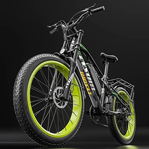 Vélos électriques : Cysum 26 '' Bicycle électrique 48V 17AH Batterie au lithium Double suspension Shimano 9 Vieds Ebike Hydraulic Frein Adult Fat Tire Bike (vert)