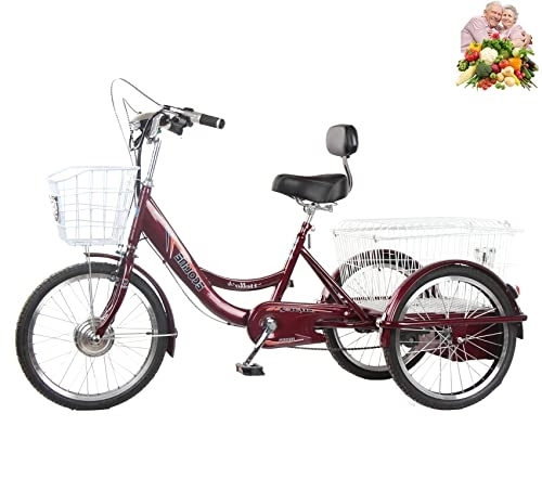 Vélos électriques : Dongshan électrique Tricycle Adulte Vélo à Trois Roues 3 pour Les Parents Batterie au Lithium Tours avec Panier arrière Shopping Puissance pédale Hommes vélos Dames (48V10AH)