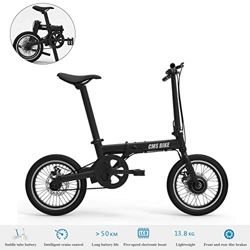 Vélos électriques : DT Vélo Électrique Pliable Jusqu'à 50Km / H, Vitesse Réglable 16" Urban Bike, Autonomie 50Km, Batterie 36V 250W, Adulte Unisexe, Noir