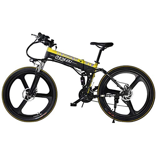 Vélos électriques : Dwm Vélos électriques 26 Pouces, Vélo de Montagne Pliant, 400W 48V10ah li-Battery Smart e-Bike pour Hommes Femmes, Black+Yellow, 26''Aluminum Wheel
