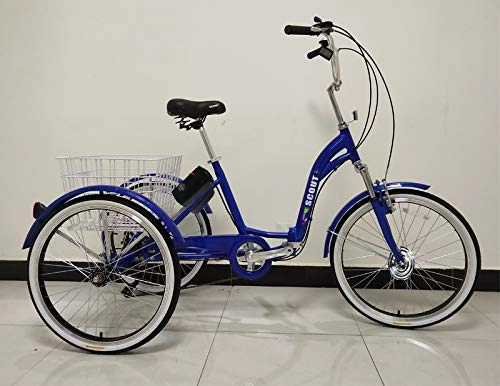 Vélos électriques : E-Scout Tricycle électrique, Cadre Repliable, Moteur 250w, Assistance par pédale, Cadre en Alliage, Trike électrique (Bleu)