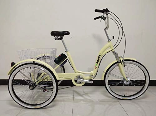 Vélos électriques : E-Scout Tricycle électrique, Cadre Repliable, Moteur 250w, Assistance par pédale, Cadre en Alliage, Trike électrique (Crème)