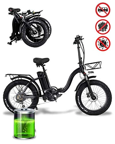 Vélos électriques : EJOYDUTY E-vlo pour Adultes Hommes 750W lectrique Pliant vlo lectrique Cycle Fat Tire 20inch 48V 15Ah Batterie VTT, 5 Vitesses Deux Freins Disque, avec sige arrire