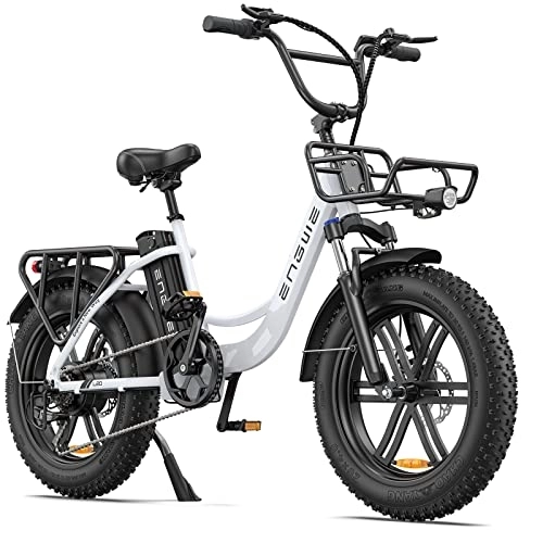 Vélos électriques : ENGWE Vélo électrique Adulte 20" Fat Tire Step-Through E-Bike pour Femme - Batterie 48V 13A - Shimano 7-Speed - Double Amortisseur - Idéal pour Les déplacements et Les randonnées Hors Route (Blanc)