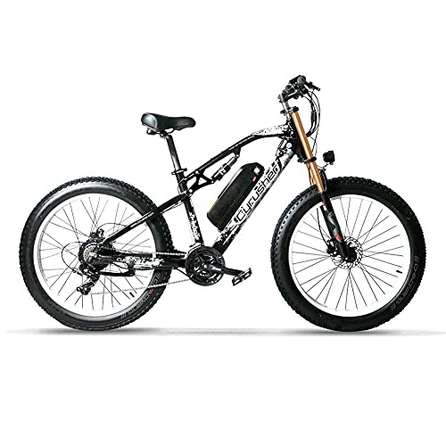 Vélos électriques : Extrbici Ebike Vélo Electrique à Suspension Complète pour Homme avec Batterie au Lithium 48 V 17 Ah avec Port de Charge USB Pneus de 66 cm 21 Vitesses Vélo de Montagne à Gros Pneus XF900