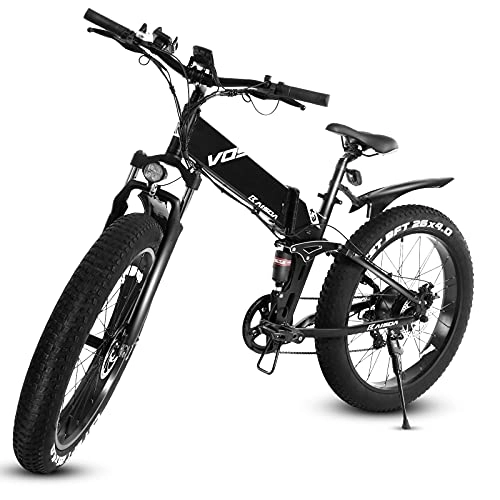 Vélos électriques : F-wheel Vélos électriques - VTT de Neige Pliant, 26" 4.0 Gros Pneu Vélo de Montagne pour Homme et Femme, Amovible Batterie au Lithium-ION 48V 10AH, Shimano 7 Vitesses, City E-Bike pour Adultes