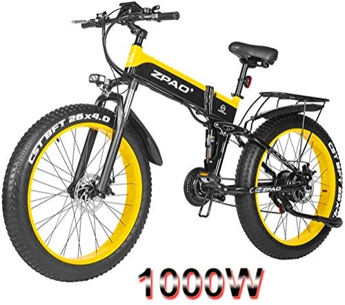 Vélos électriques : Fangfang Vélos électriques, Pliant vélo électrique Fat Tire E-Bike 48V1000W électrique VTT Vitesse maximale 40 kmh Adulte Vélo électrique Plage E-Bikes, Bicyclette (Color : Yeoolw, Size : 48v12.8ah)
