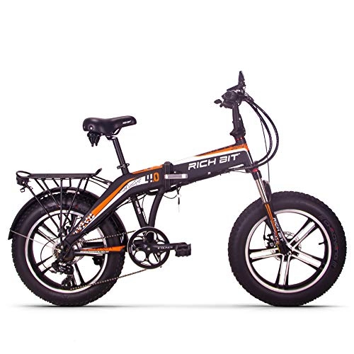 Vélos électriques : FENGSHU Rich BIT Nouveau modèle TOP-016 48V * 8AH Mans Vélo de Neige électrique 20"* 4.0 Chaoyang Fat Tire avec écran LCD Intelligent (Black-Orange)