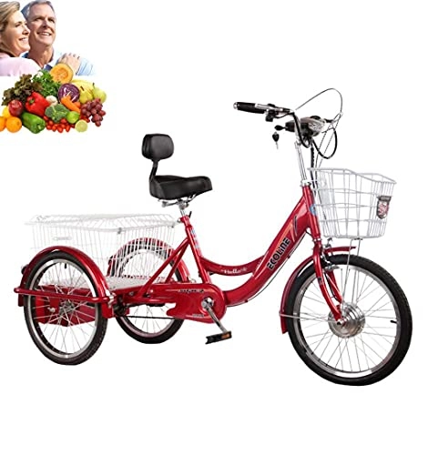 Vélos électriques : FGVDJ Tricycle Adulte vélo à Trois Roues 20'' Assistance électrique 3 Roues vélos pour Parents Batterie au Lithium Moteur 250W avec Panier supplémentaire Tricycle de Mobil