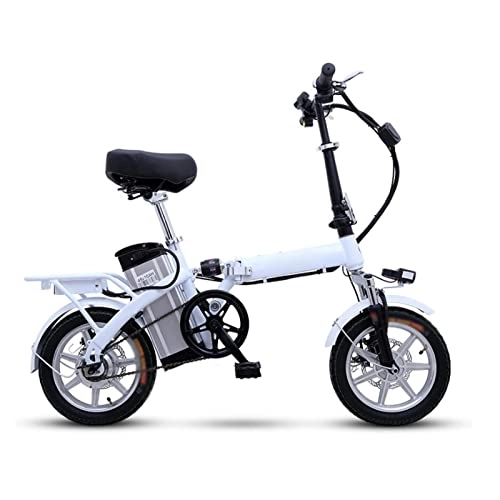 Vélos électriques : FMOPQ Adult Electric Bike Folding Pedals 250W Portable 14 inch Electric Bicycle Removable Battery Disc Brakes Electric Bike (Color : White Size : 30ah Battery) (White 25ah Battery)