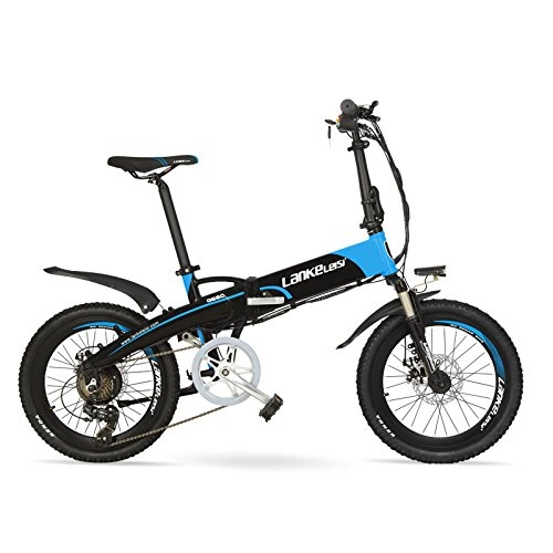 Vélos électriques : G660 48V10Ah batterie cache par puissance leve 20 "se pliant lectrique vlo de montagne, cadre d'alliage d'aluminium, fourche de suspension (Black Blue)