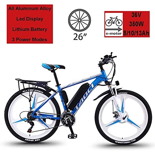 Vélos électriques : Gnohnay Vélos électriques pour Adultes, en Alliage de magnésium eBikes Vélos Tout Terrain, 26" 36V 350W Amovible au Lithium-ION pour Hommes Montagne Ebike, Bleu, 8AH