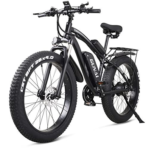 Vélos électriques : GUNAI Vélo électrique 48V Tout-Terrain Fat 26" 4.0 Pneu E-Bike Vélo de Montagne électrique avec siège arrière (Le Noir)
