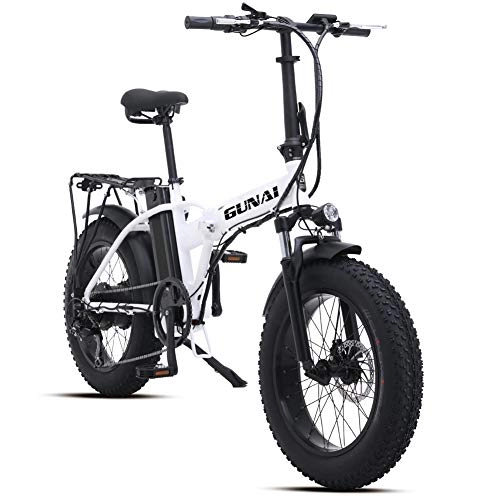 Vélos électriques : GUNAI Vélo électrique 500W 20 Pouces Frein à Disque VTT Pliant avec Batterie au Lithium 48V 15AH (Blanc)